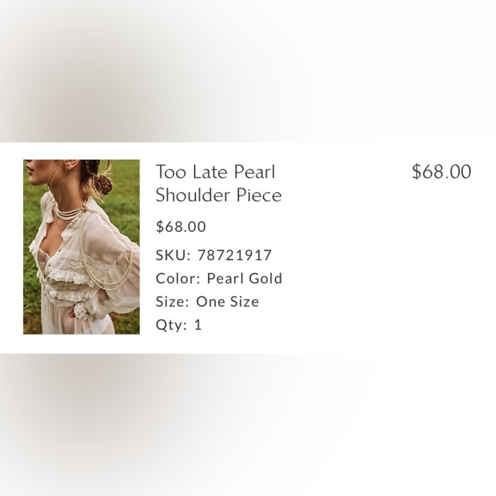 Anthropologie Too Late Pear Shoulder Piece. One Size. Pearl Gold. Never Worn.
